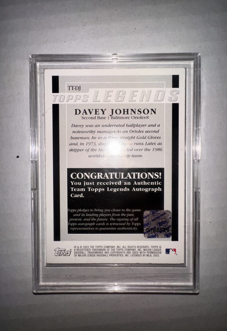 Davey Johnson Signed Legends, back